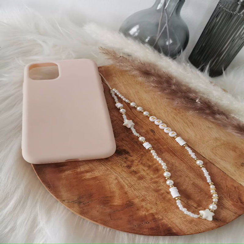 Wholesale Bohemian Mizhu Mobile Phone Hanging Rope Letter Shell Keychain